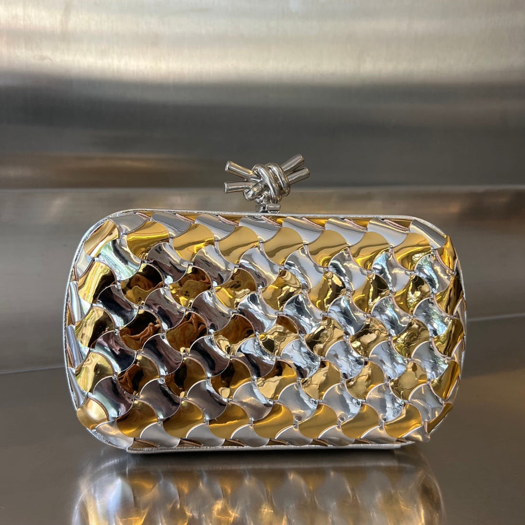 Bottega Veneta Classic Knot 19 in Golden Mix Silver Lambskin Bag