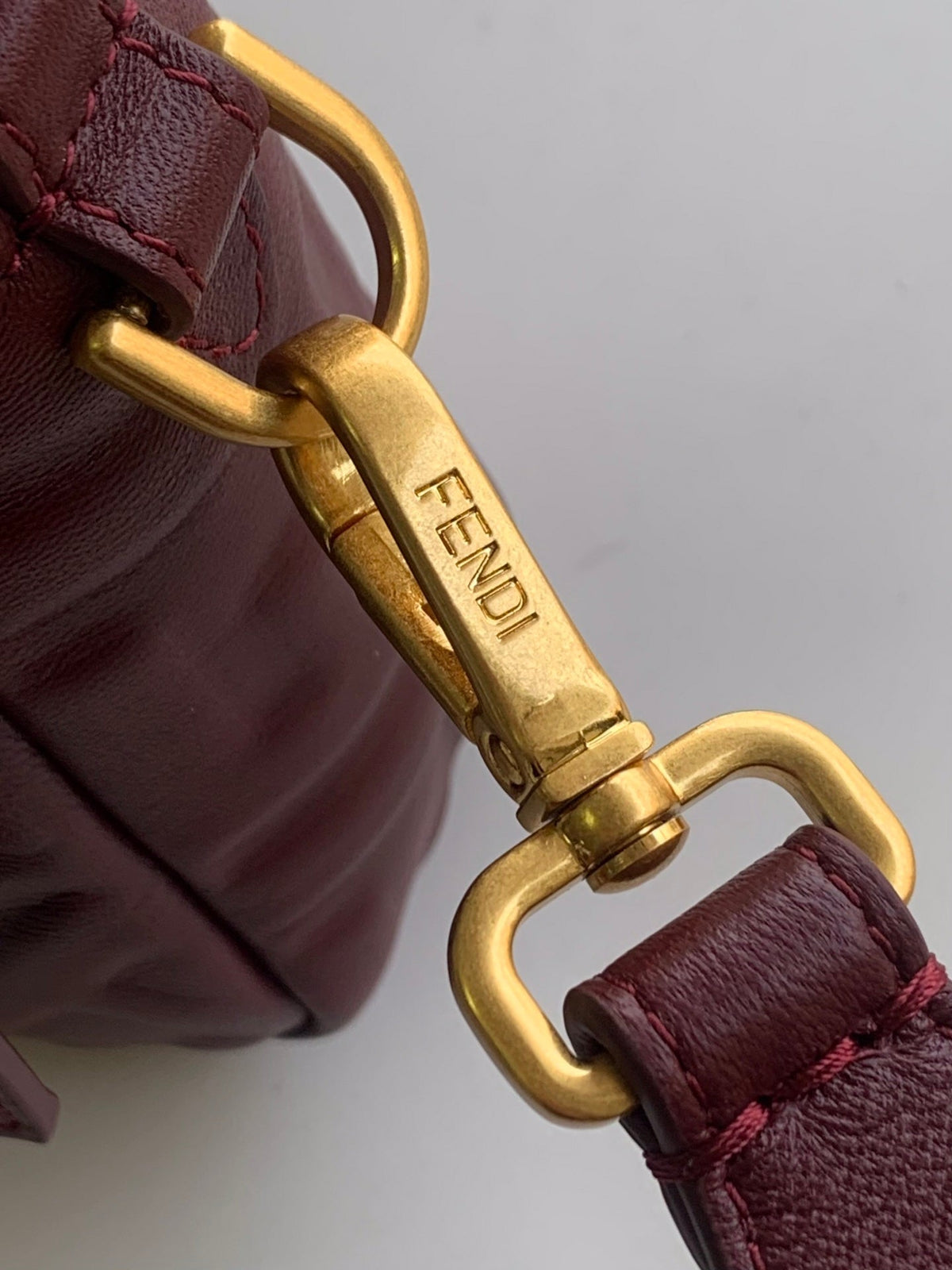 Fend Baguette 27 Bag with Ff Motif Burgundy Leather Ghw