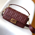 Fend Baguette 27 Bag with Ff Motif Burgundy Leather Ghw