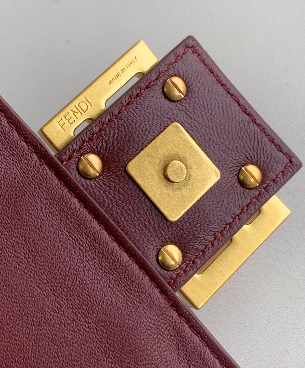 Fend Baguette 27 Bag with Ff Motif Burgundy Leather Ghw