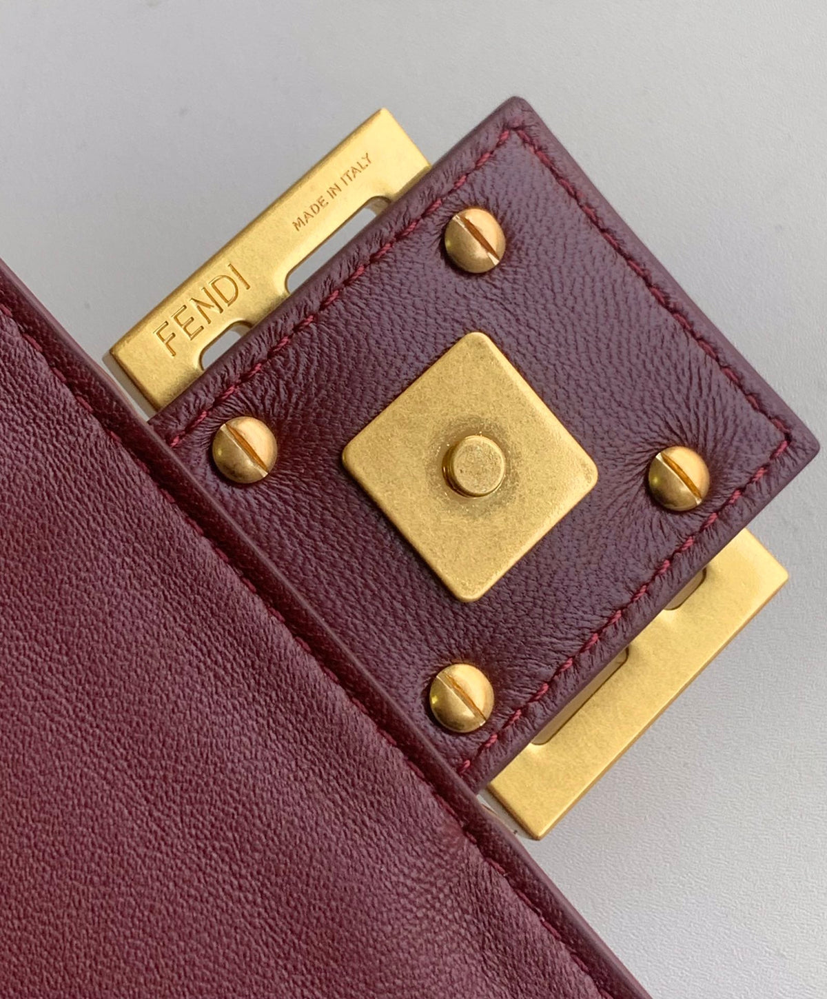 Fend Baguette 27 Bag with Ff Motif Burgundy Leather Ghw