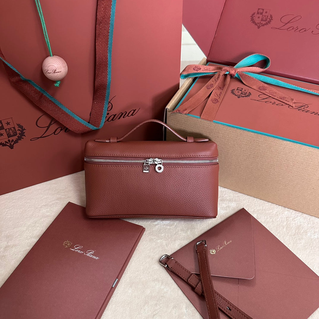 Loro Piana Extra Pocket L19 in Garnet Red Calfskin with Silver Hardware Bag
