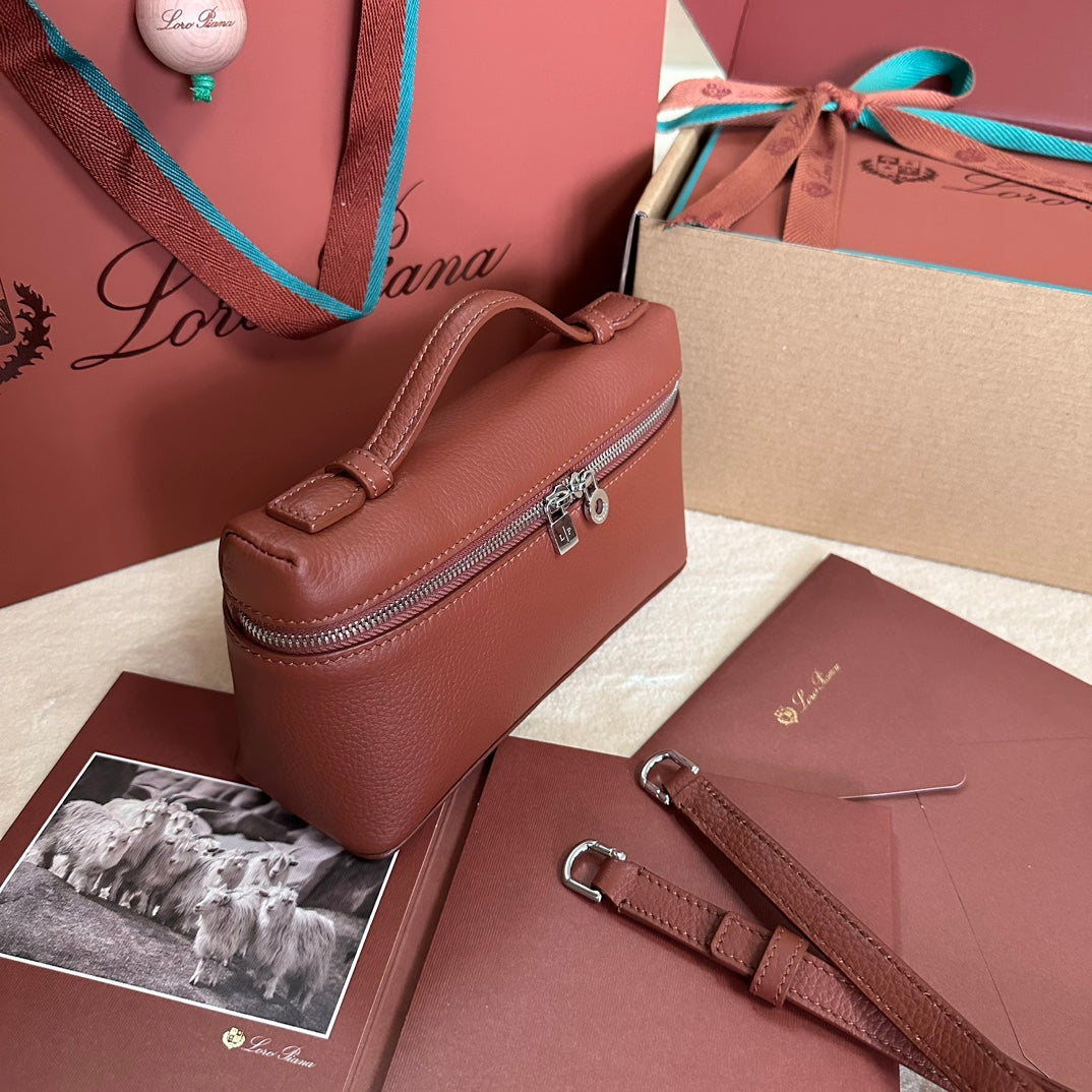 Loro Piana Extra Pocket L19 in Garnet Red Calfskin with Silver Hardware Bag