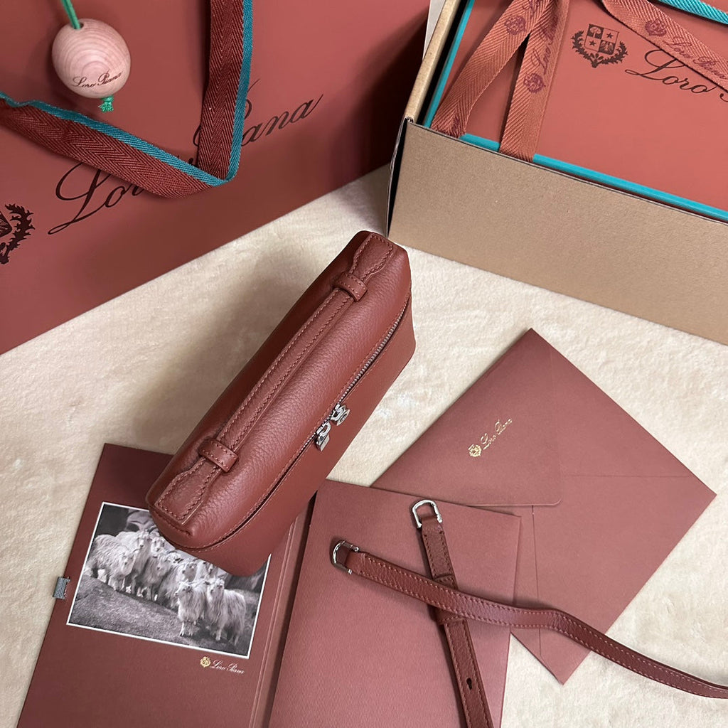 Loro Piana Extra Pocket L19 in Garnet Red Calfskin with Silver Hardware Bag