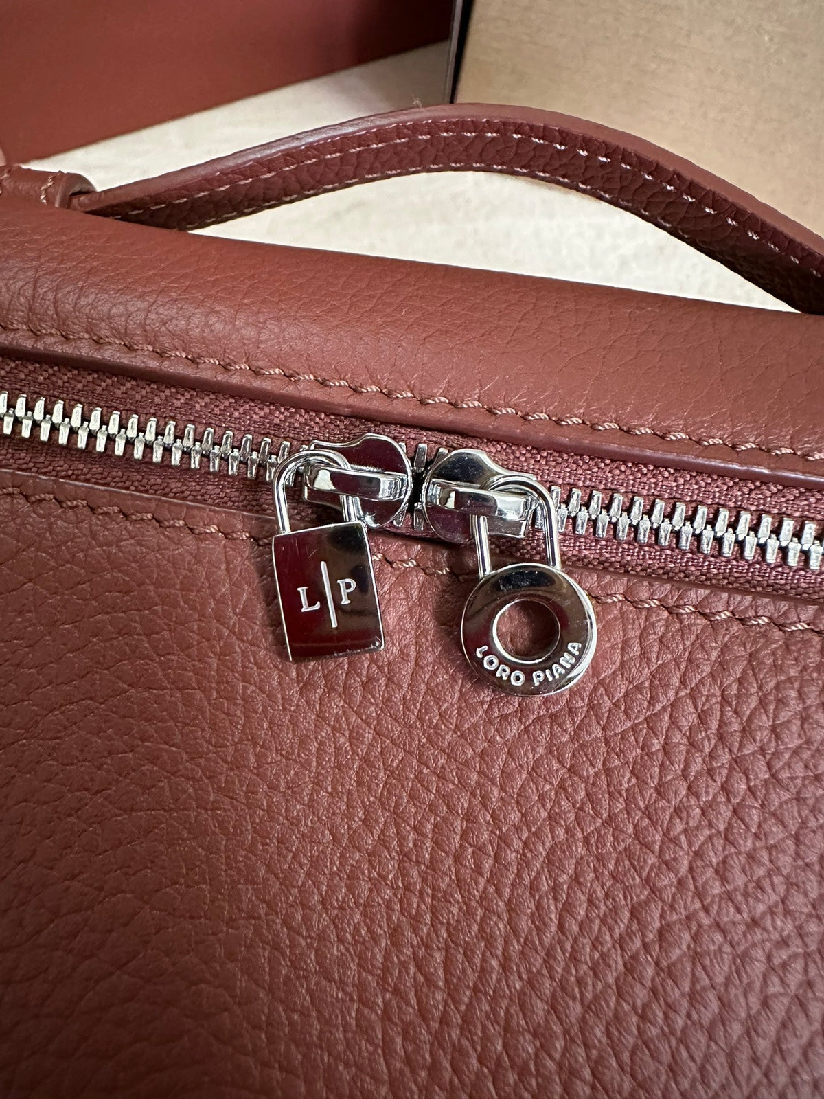 Loro Piana Extra Pocket L19 in Garnet Red Calfskin with Silver Hardware Bag
