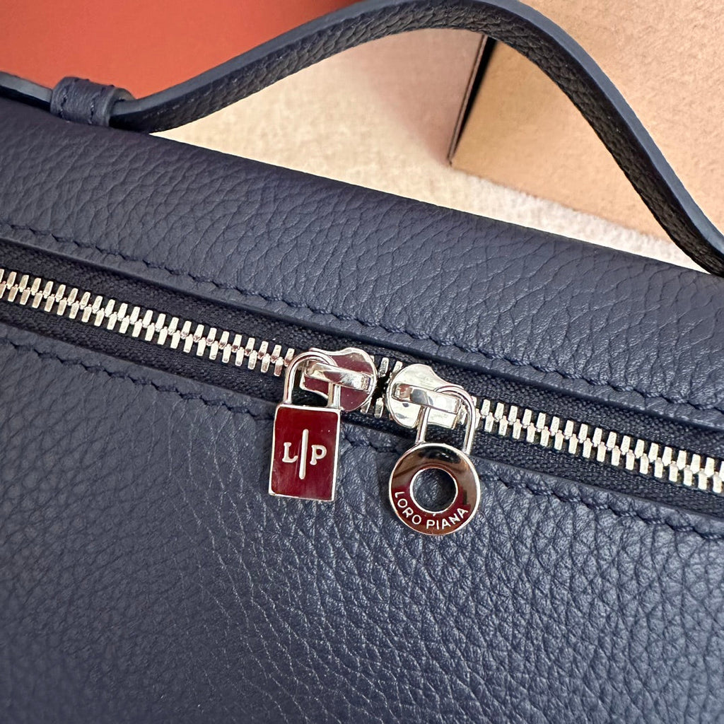 Loro Piana Extra Pocket L19 in Navy Blue Grained Calfskin with Silver Hardware Bag