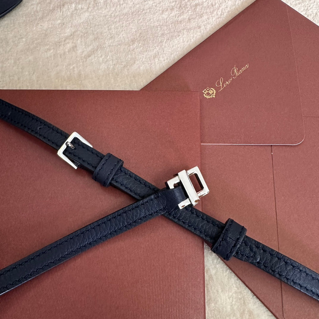 Loro Piana Extra Pocket L19 in Navy Blue Grained Calfskin with Silver Hardware Bag