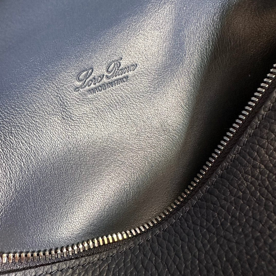 Loro Piana Extra Pocket L19 in Navy Blue Grained Calfskin with Silver Hardware Bag