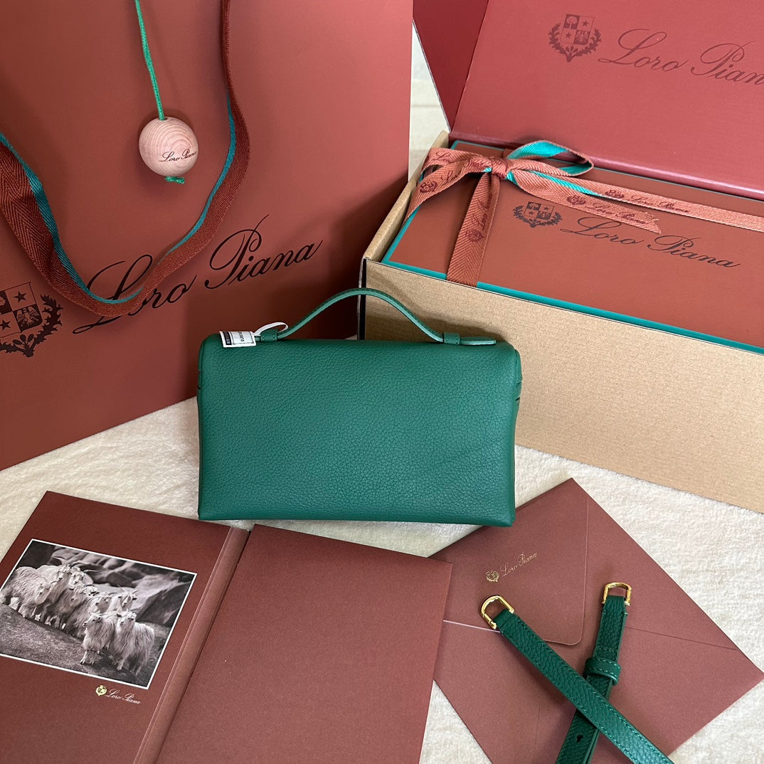 Loro Piana Extra Pocket L19 in Green Forest Grained Calfskin with Gold Hardware Bag