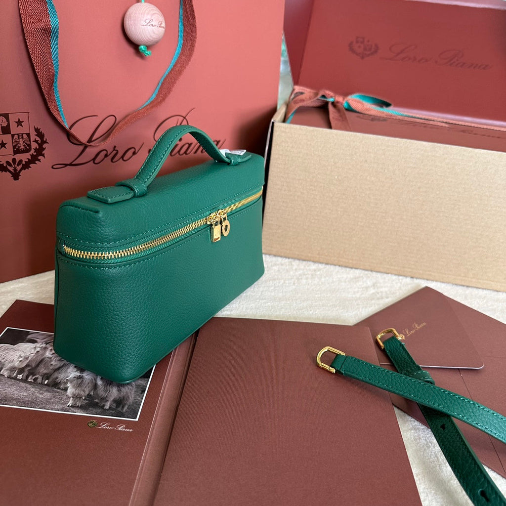 Loro Piana Extra Pocket L19 in Green Forest Grained Calfskin with Gold Hardware Bag