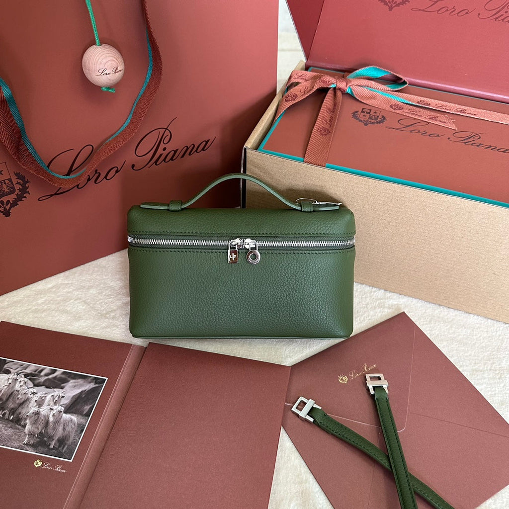 Loro Piana Extra Pocket L19 in Pine Green Calfskin with Silver Hardware Bag