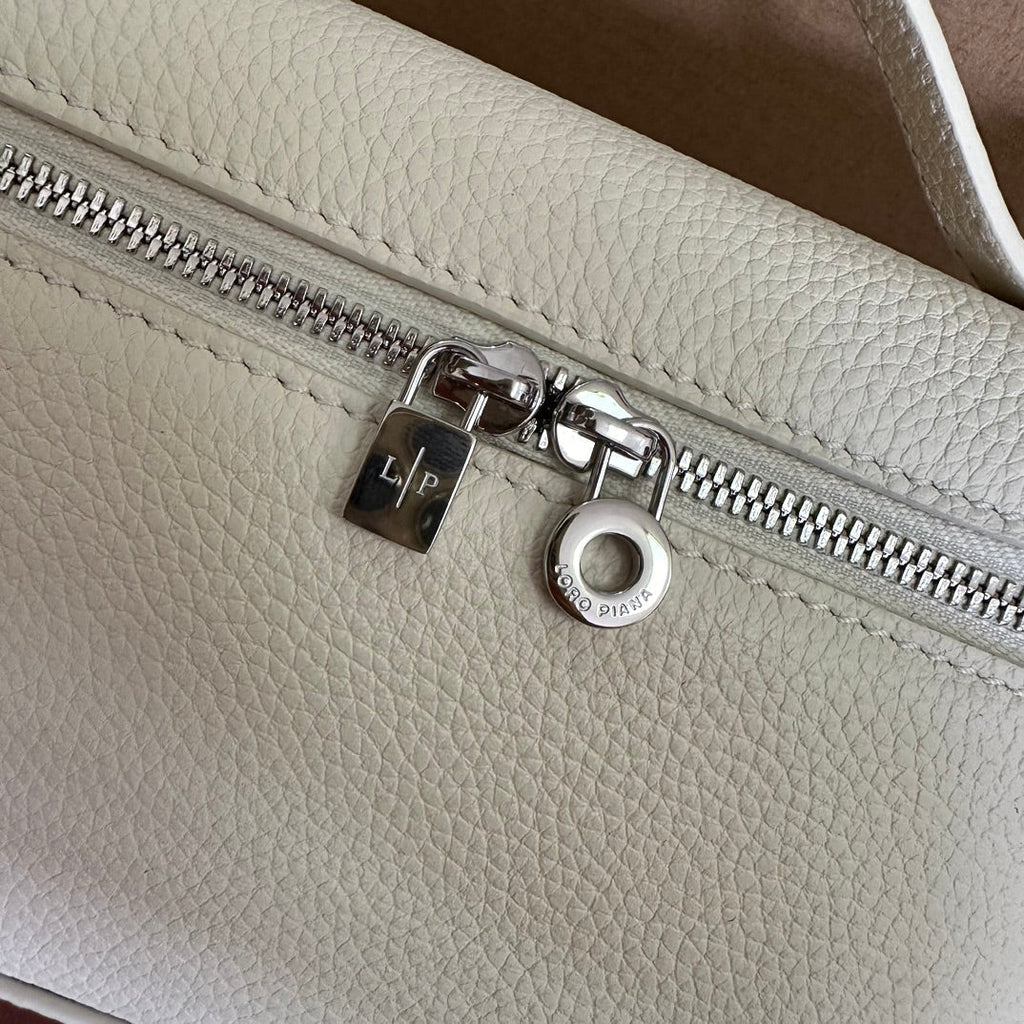 Loro Piana Extra Pocket L19 in White Grained Calfskin with Silver Hardware Bag