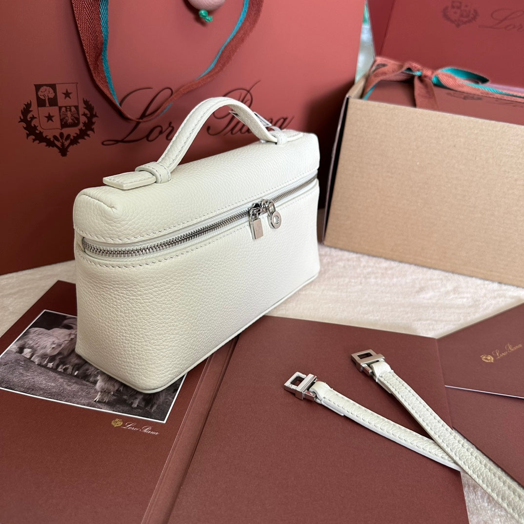 Loro Piana Extra Pocket L19 in White Grained Calfskin with Silver Hardware Bag