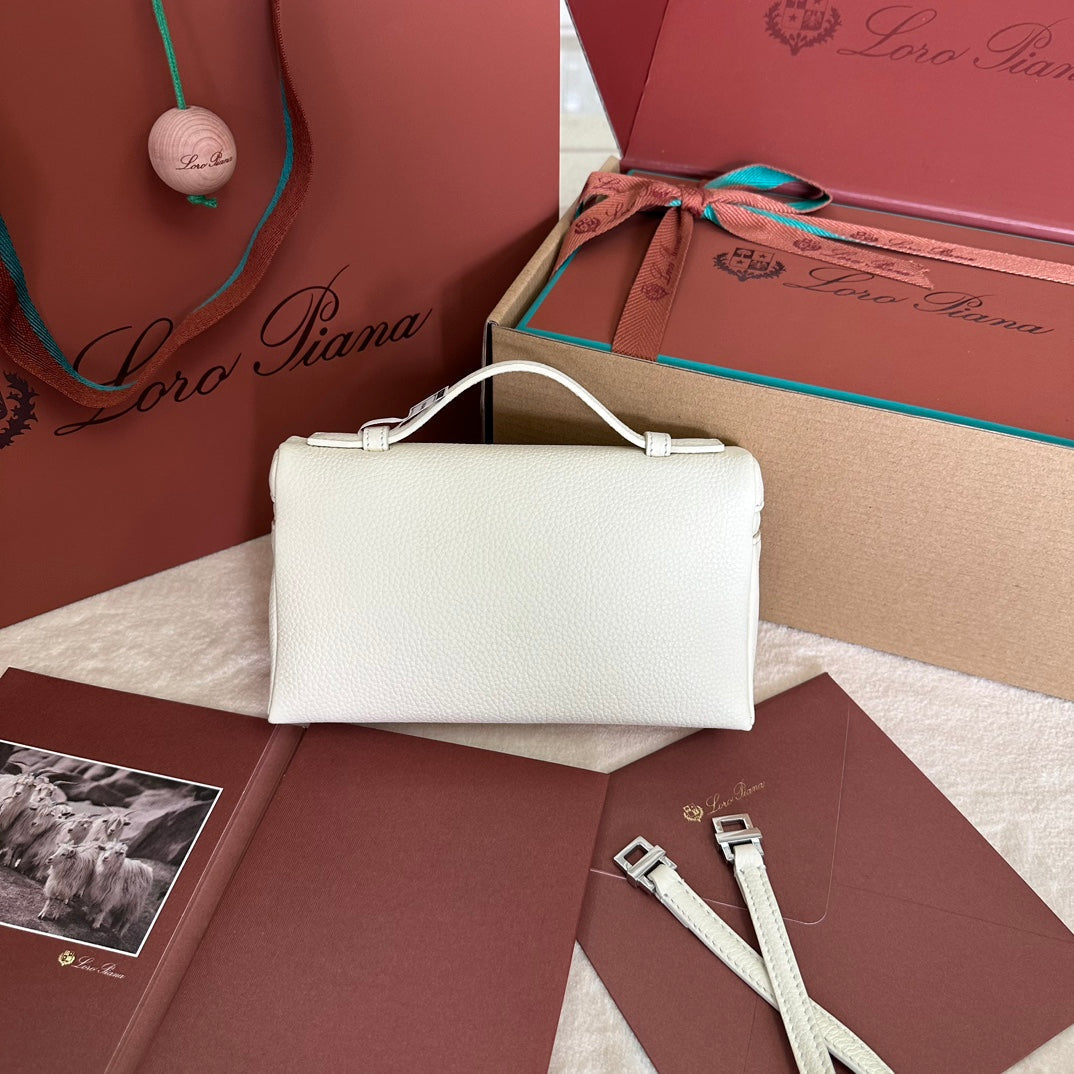 Loro Piana Extra Pocket L19 in White Grained Calfskin with Silver Hardware Bag