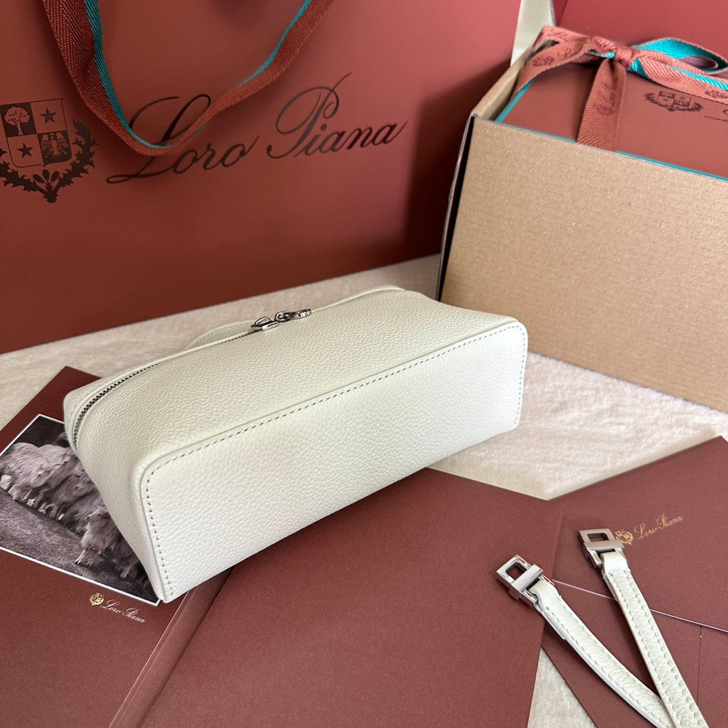 Loro Piana Extra Pocket L19 in White Grained Calfskin with Silver Hardware Bag