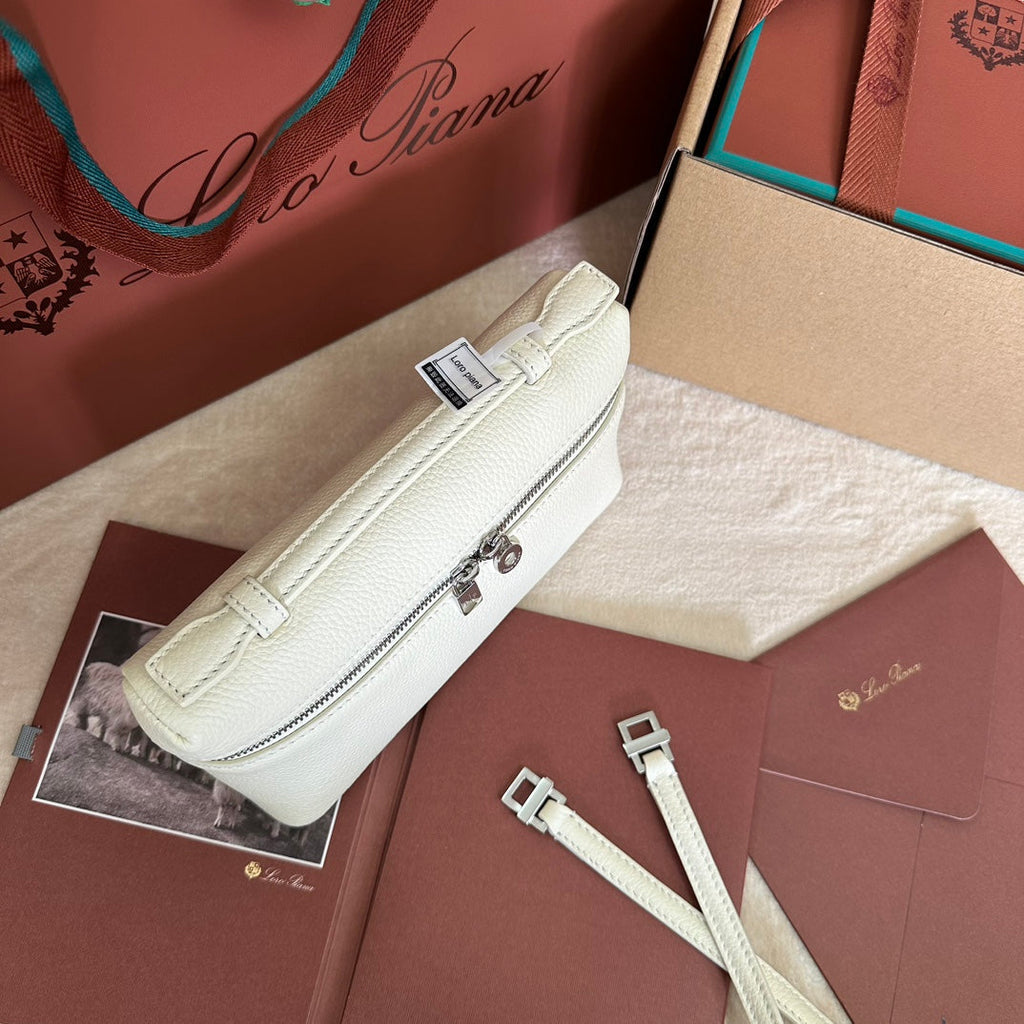 Loro Piana Extra Pocket L19 in White Grained Calfskin with Silver Hardware Bag