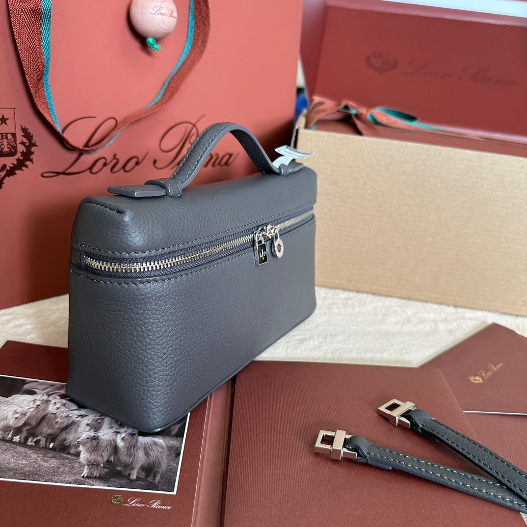 Loro Piana Extra Pocket L19 in Black Grained Calfskin with Silver Hardware Bag