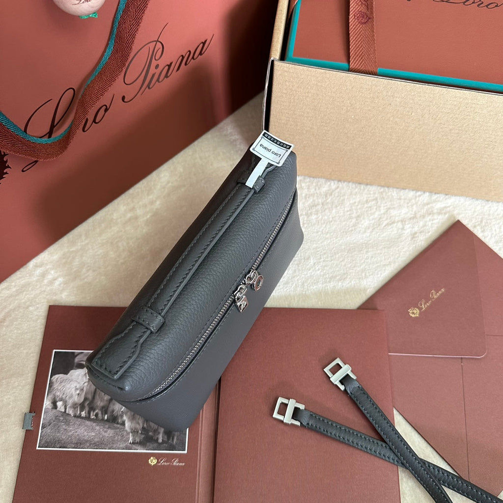 Loro Piana Extra Pocket L19 in Black Grained Calfskin with Silver Hardware Bag