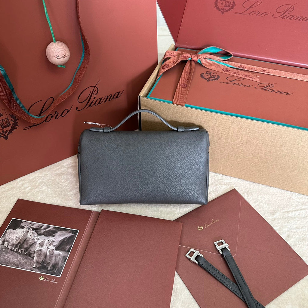 Loro Piana Extra Pocket L19 in Black Grained Calfskin with Silver Hardware Bag