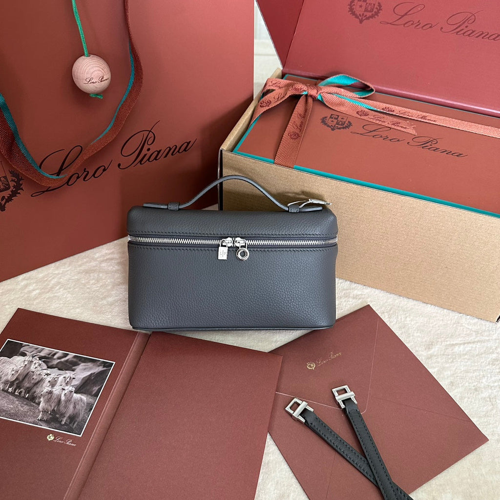 Loro Piana Extra Pocket L19 in Black Grained Calfskin with Silver Hardware Bag