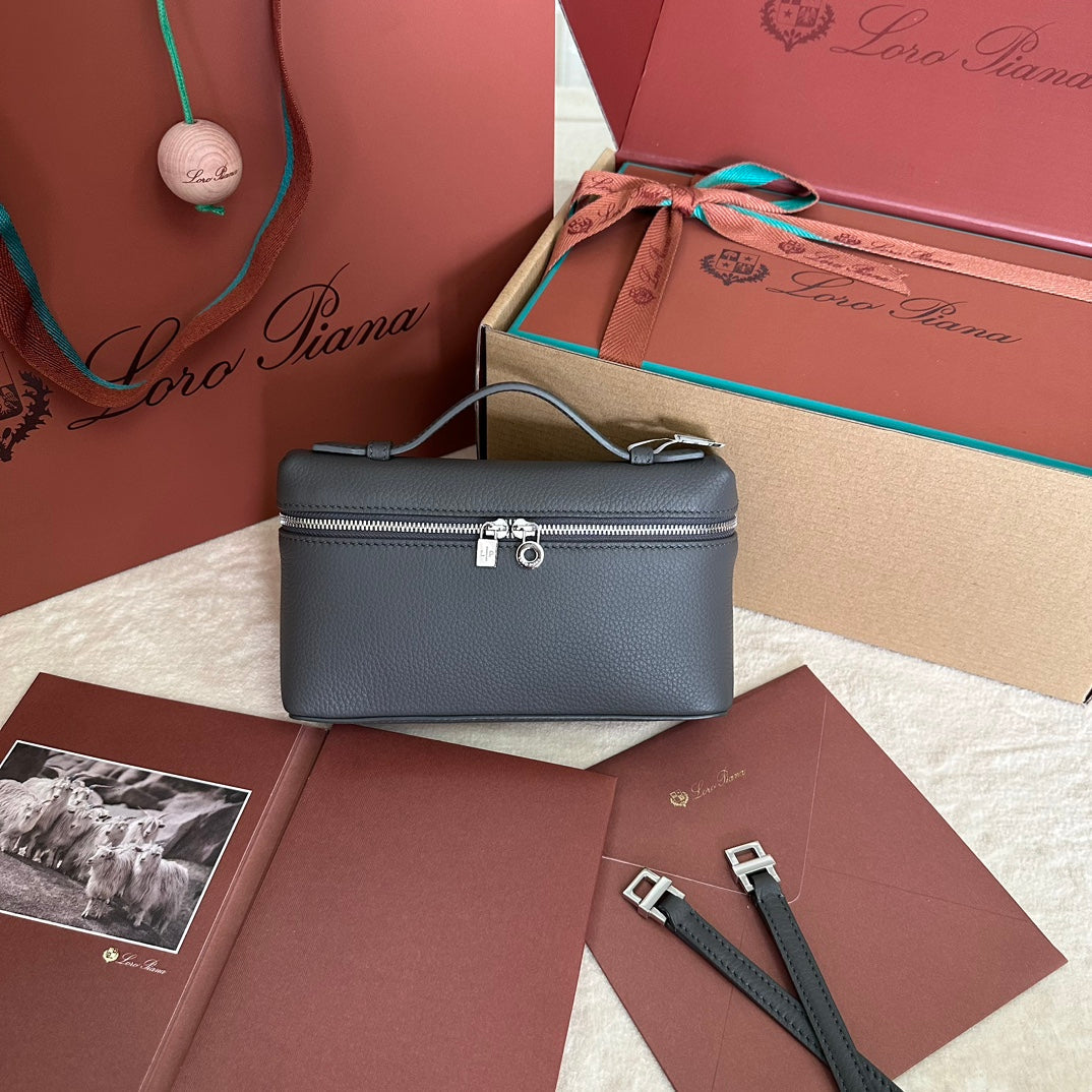 Loro Piana Extra Pocket L19 in Black Grained Calfskin with Silver Hardware Bag