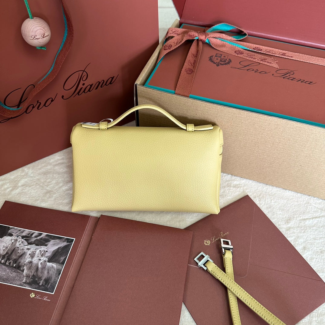 Loro Piana Extra Pocket L19 in Light Yellow Calfskin with Silver Hardware Bag