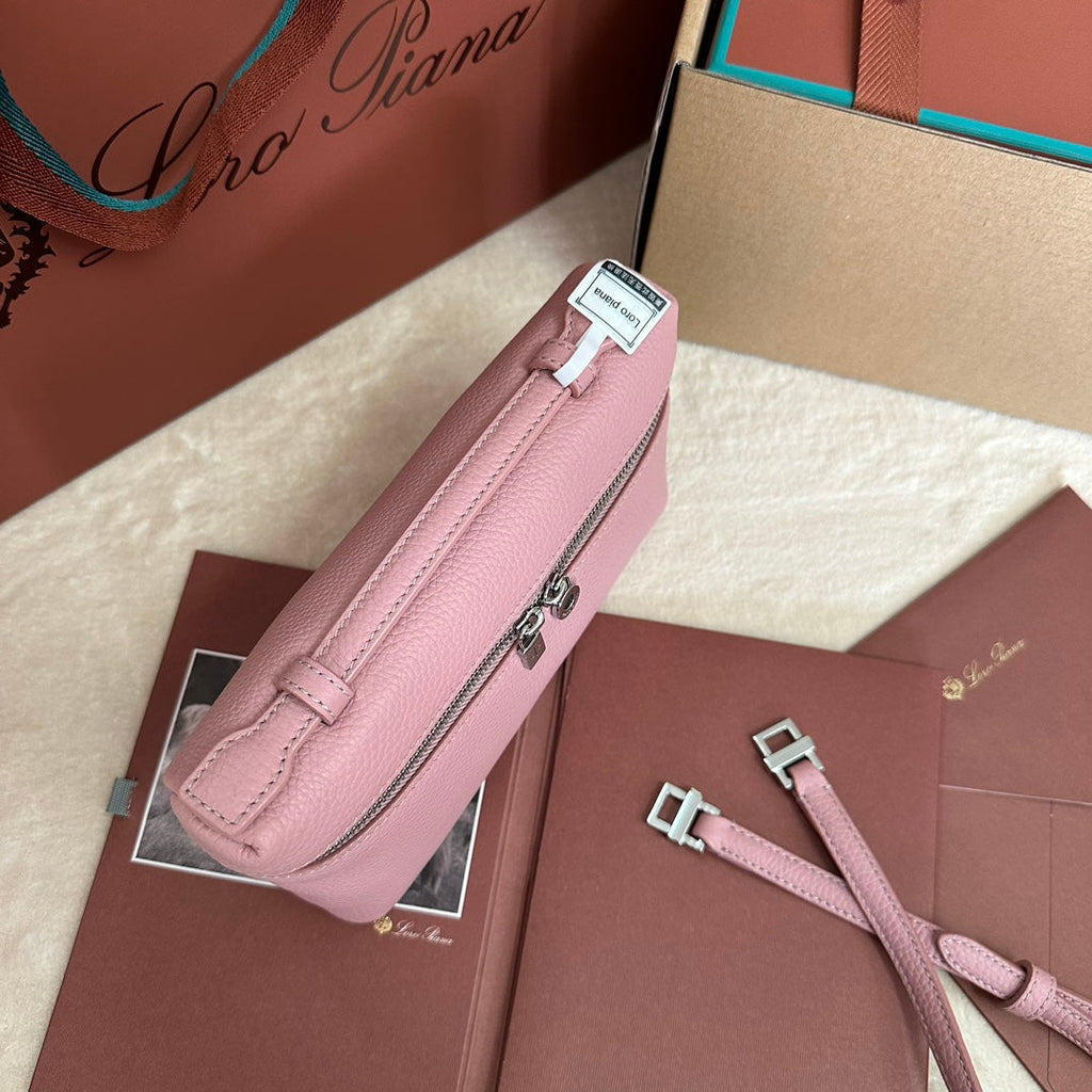 Loro Piana Extra Pocket L19 in Flamingo Pink Grained Calfskin with Silver Hardware Bag