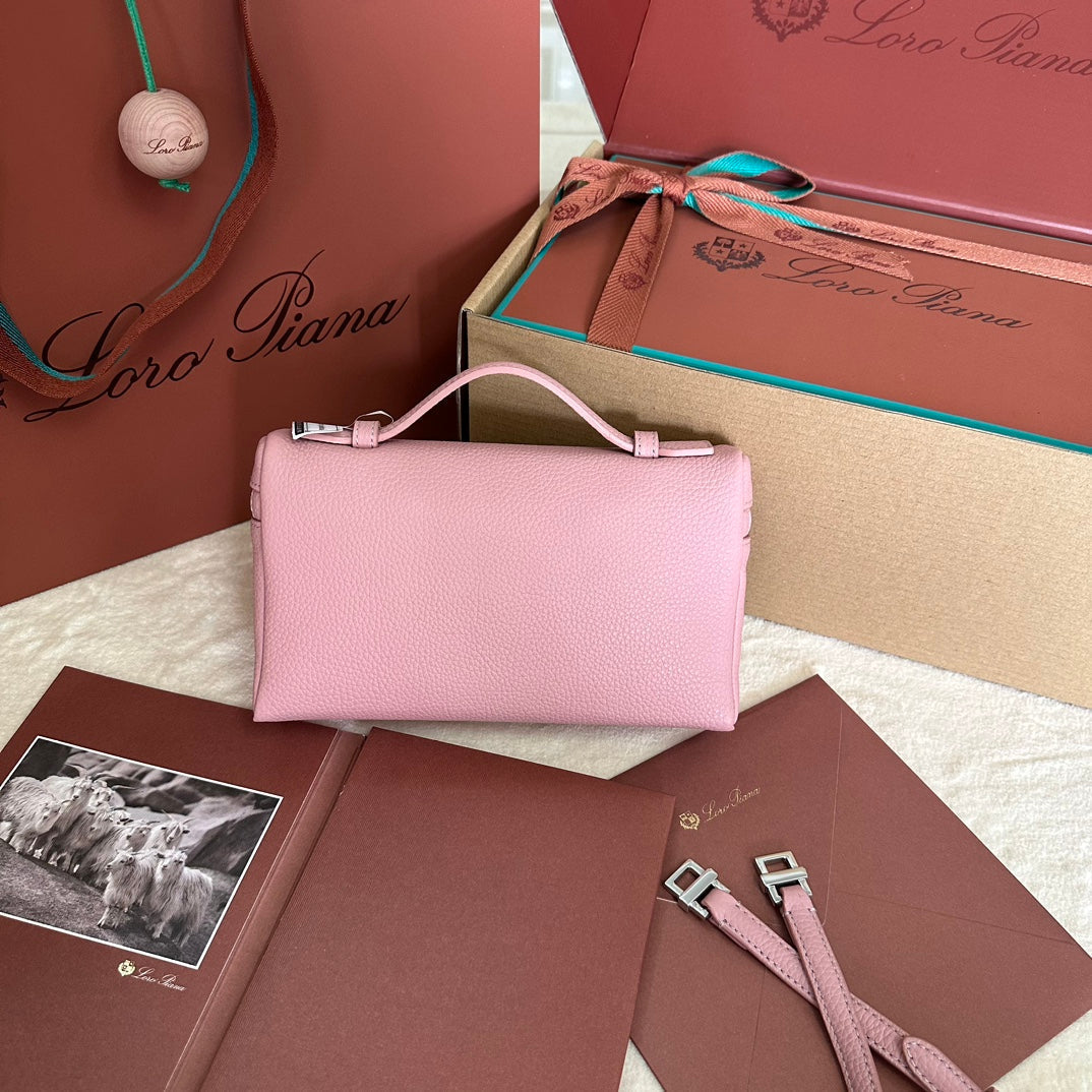 Loro Piana Extra Pocket L19 in Flamingo Pink Grained Calfskin with Silver Hardware Bag