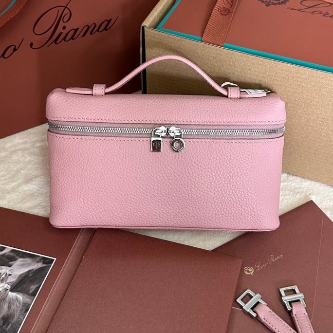 Loro Piana Extra Pocket L19 in Flamingo Pink Grained Calfskin with Silver Hardware Bag