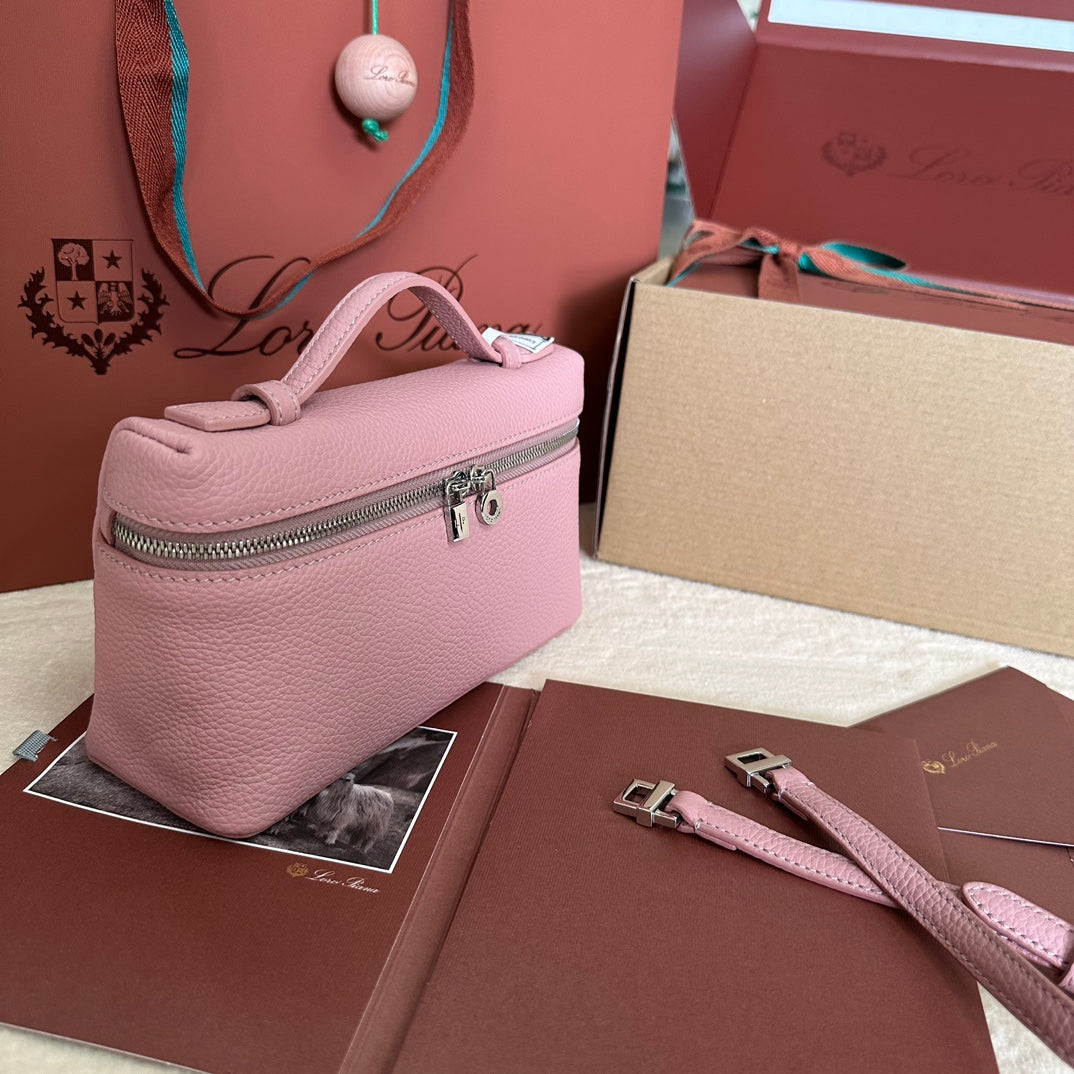 Loro Piana Extra Pocket L19 in Flamingo Pink Grained Calfskin with Silver Hardware Bag