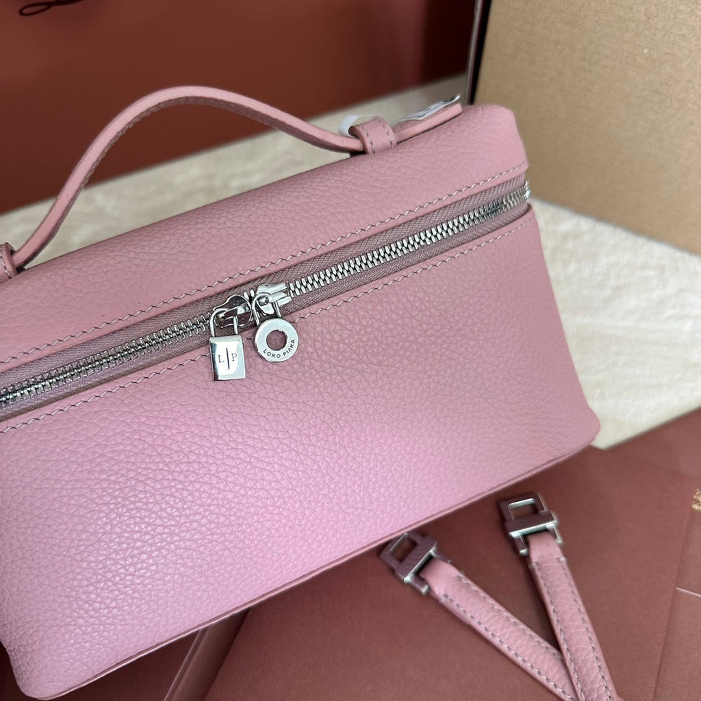 Loro Piana Extra Pocket L19 in Flamingo Pink Grained Calfskin with Silver Hardware Bag