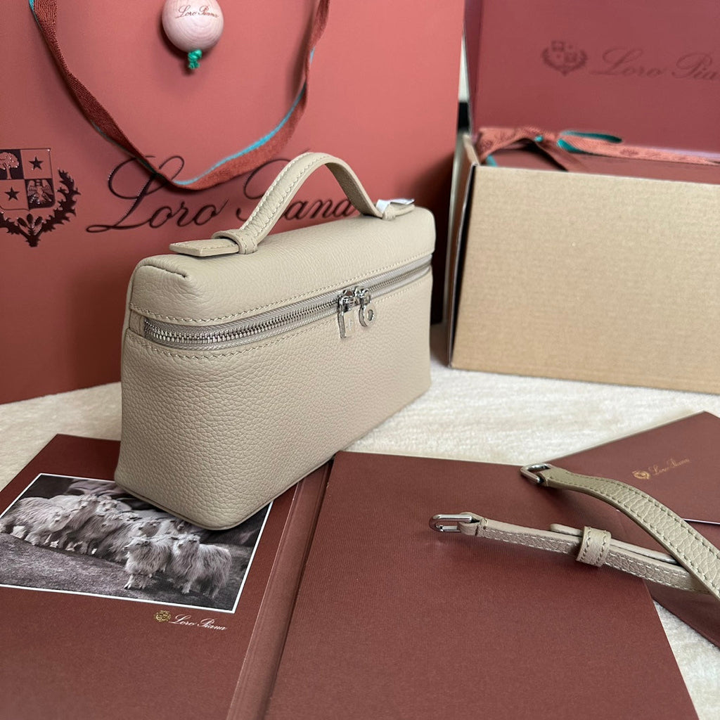 Loro Piana Extra Pocket L19 in Desert Brown Grained Calfskin with Silver Hardware Bag