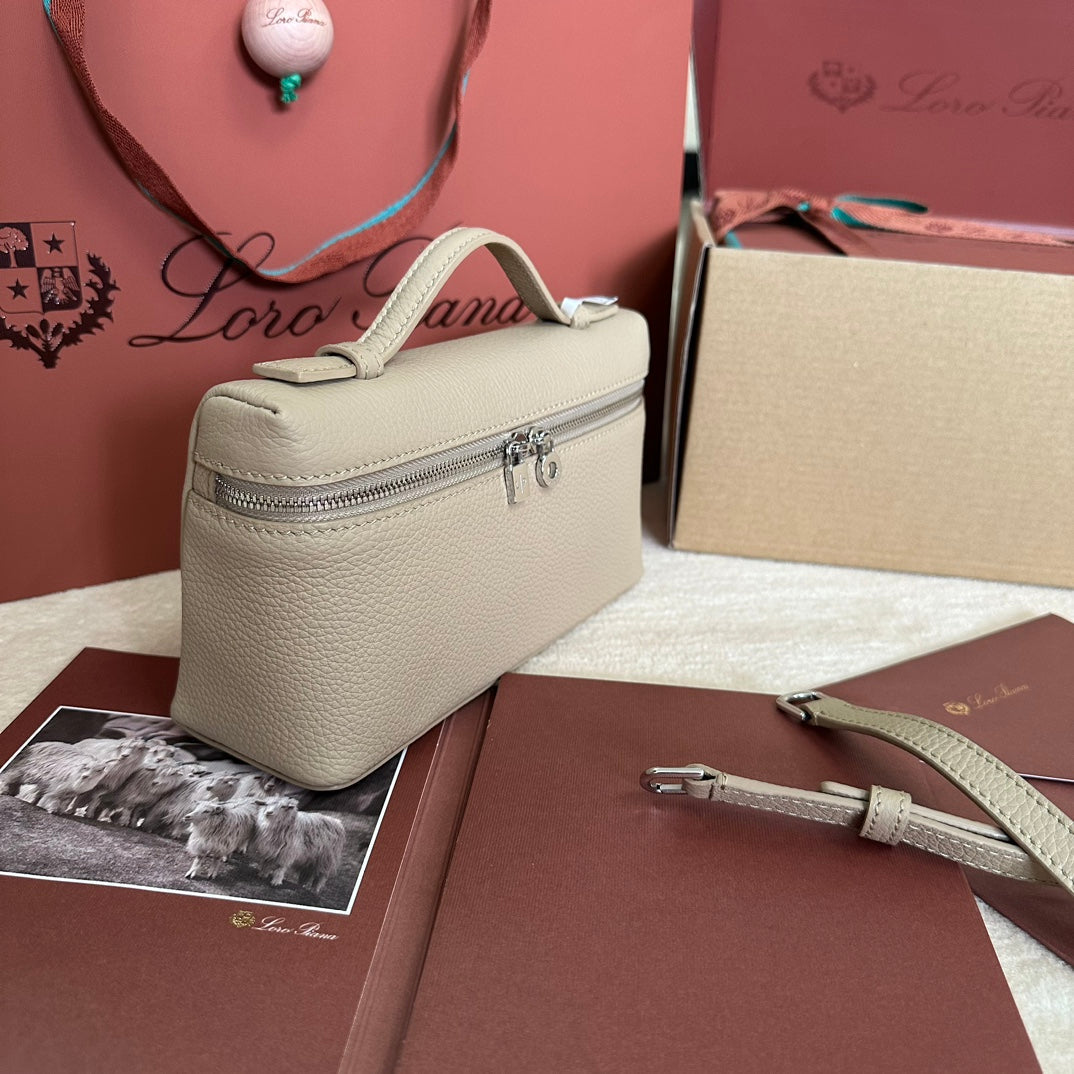 Loro Piana Extra Pocket L19 in Desert Brown Grained Calfskin with Silver Hardware Bag