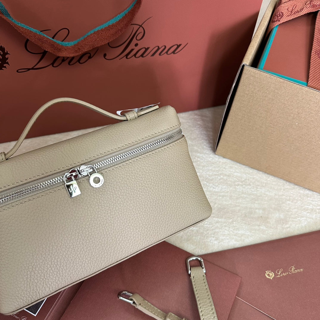 Loro Piana Extra Pocket L19 in Desert Brown Grained Calfskin with Silver Hardware Bag