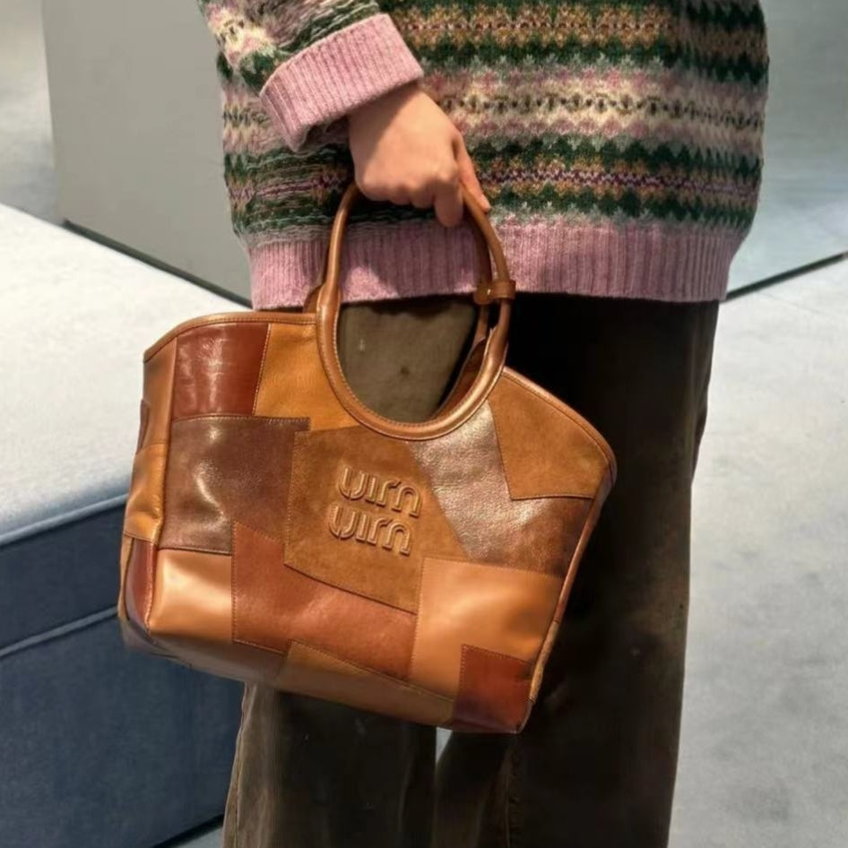 Hobo 28 Bag in Cognac Leather Patchwork