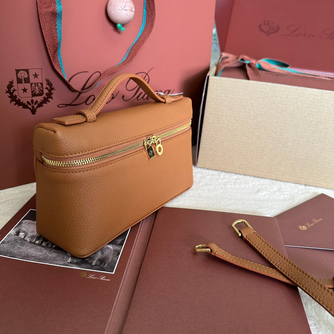 Loro Piana Extra Pocket L19 in Bronze Brown Grained Calfskin with Gold Hardware Bag