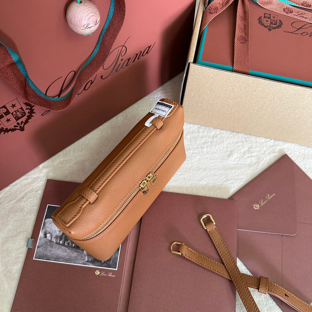 Loro Piana Extra Pocket L19 in Bronze Brown Grained Calfskin with Gold Hardware Bag