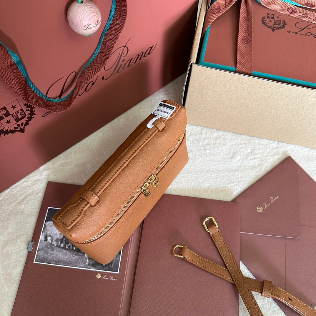 Loro Piana Extra Pocket L19 in Bronze Brown Grained Calfskin with Gold Hardware Bag