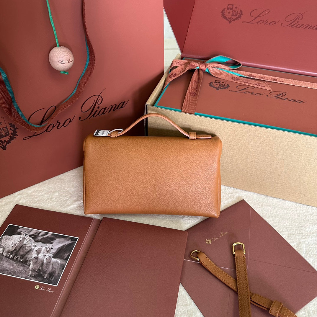 Loro Piana Extra Pocket L19 in Bronze Brown Grained Calfskin with Gold Hardware Bag