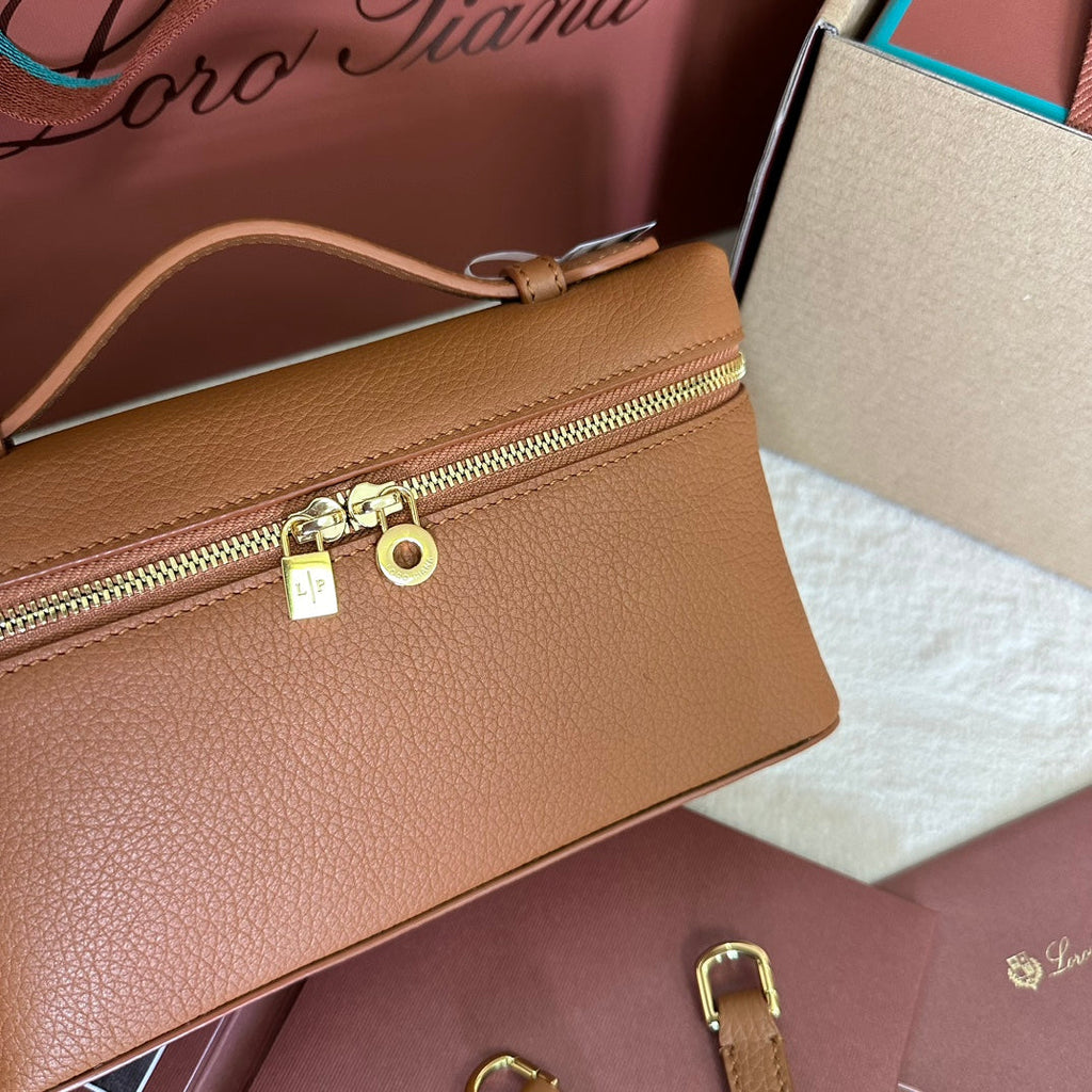 Loro Piana Extra Pocket L19 in Bronze Brown Grained Calfskin with Gold Hardware Bag