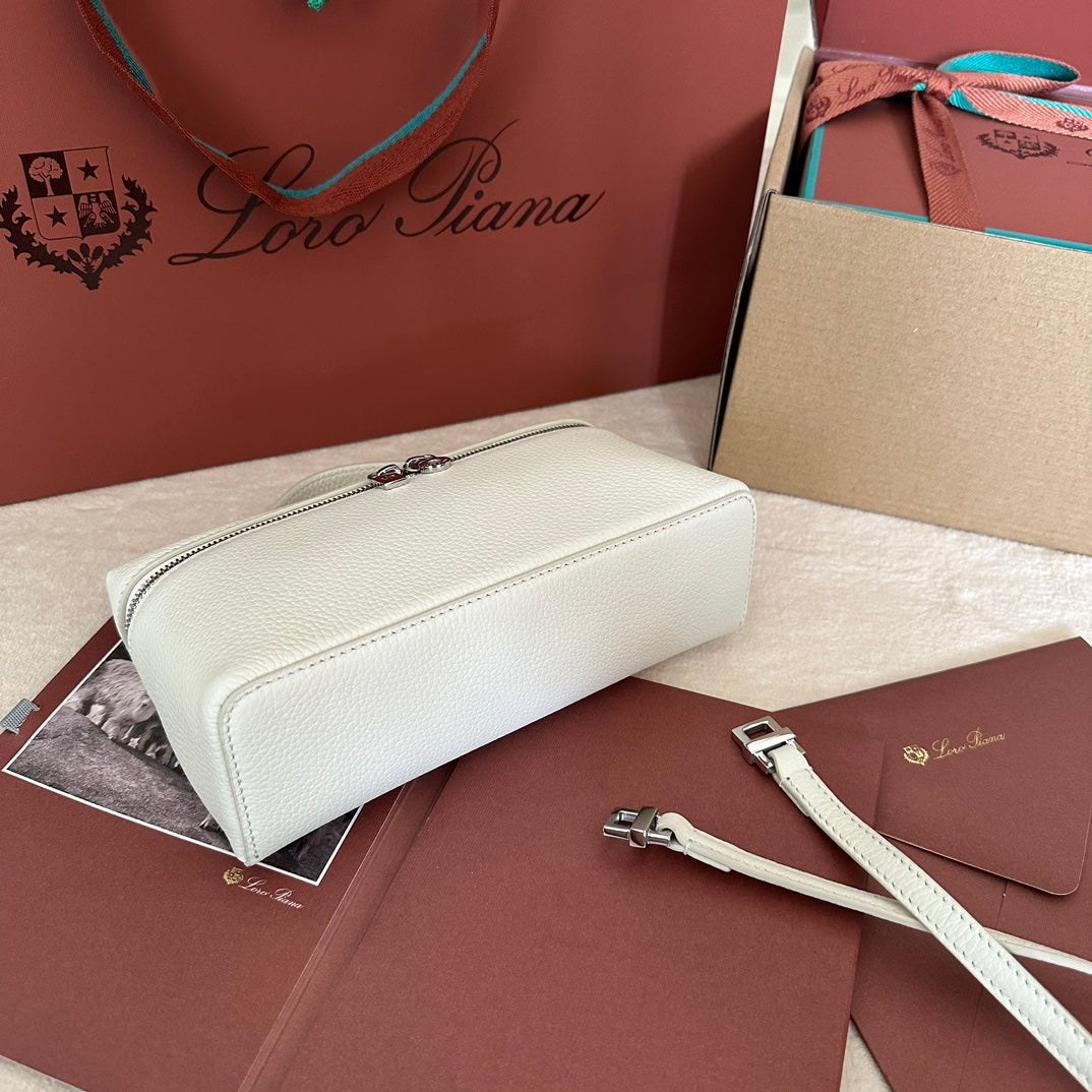 Loro Piana Extra Pocket L19 in White Grained Calfskin with Silver Hardware Bag