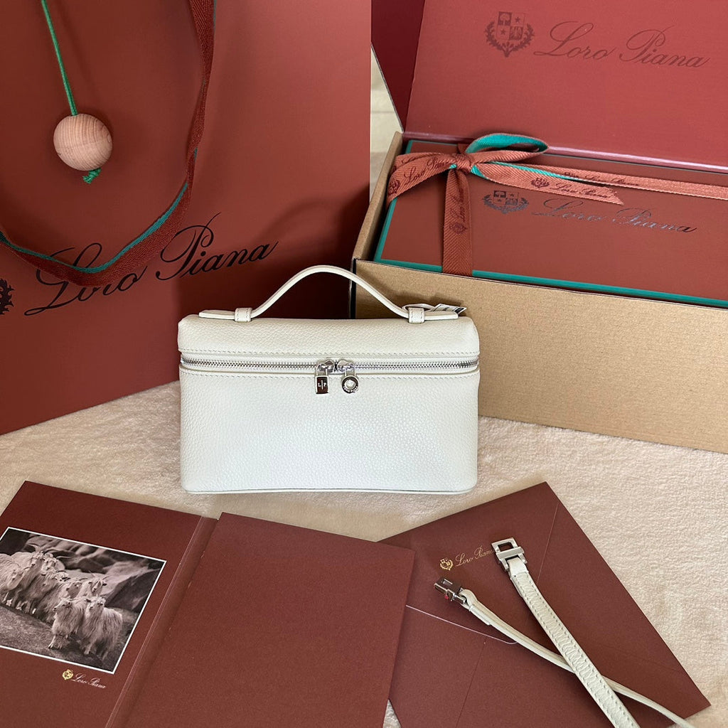 Loro Piana Extra Pocket L19 in White Grained Calfskin with Silver Hardware Bag
