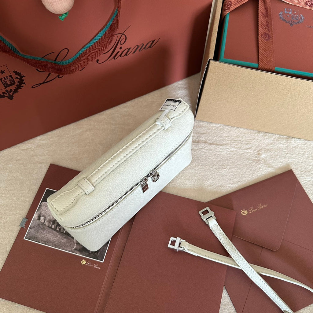 Loro Piana Extra Pocket L19 in White Grained Calfskin with Silver Hardware Bag