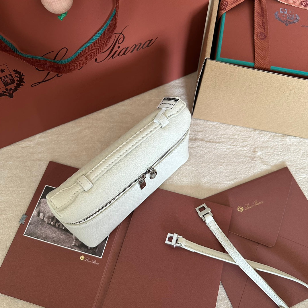 Loro Piana Extra Pocket L19 in White Grained Calfskin with Silver Hardware Bag