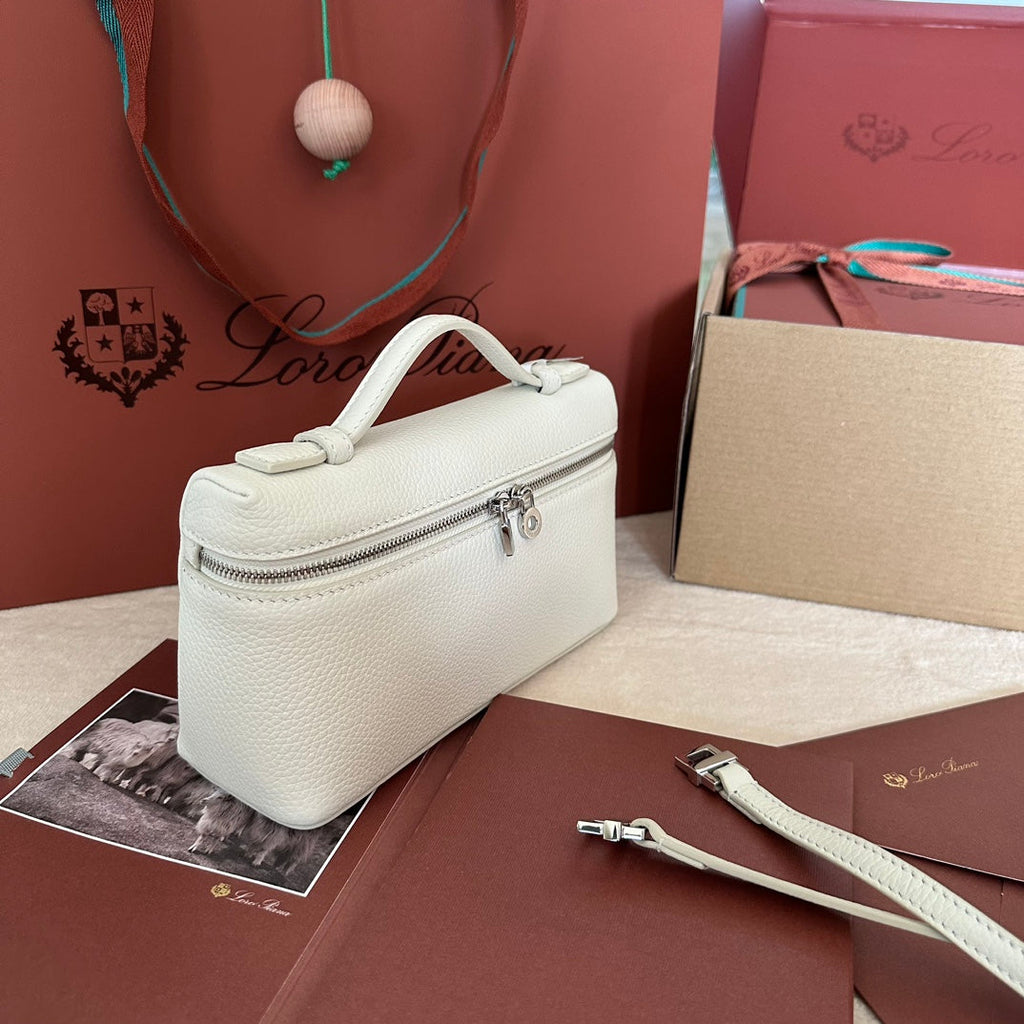 Loro Piana Extra Pocket L19 in White Grained Calfskin with Silver Hardware Bag