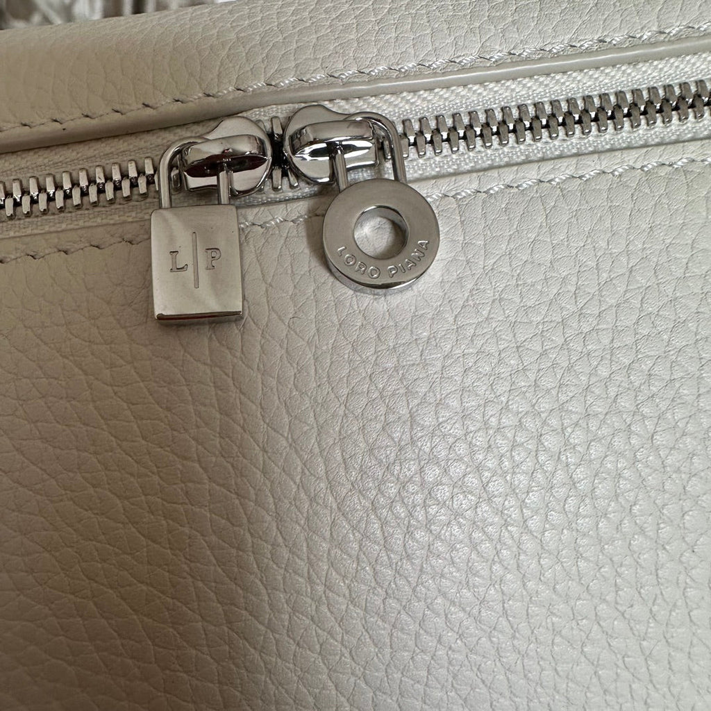 Loro Piana Extra Pocket L19 in White Grained Calfskin with Silver Hardware Bag