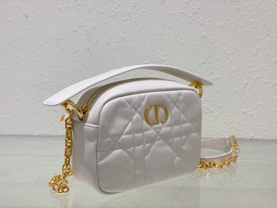 Dior Caro Box Bag 19 in White Quilted Macrocannage Calfskin