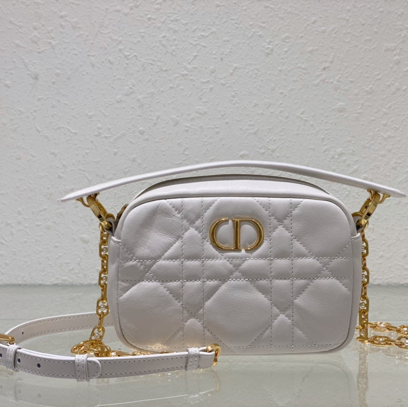Dior Caro Box Bag 19 in White Quilted Macrocannage Calfskin