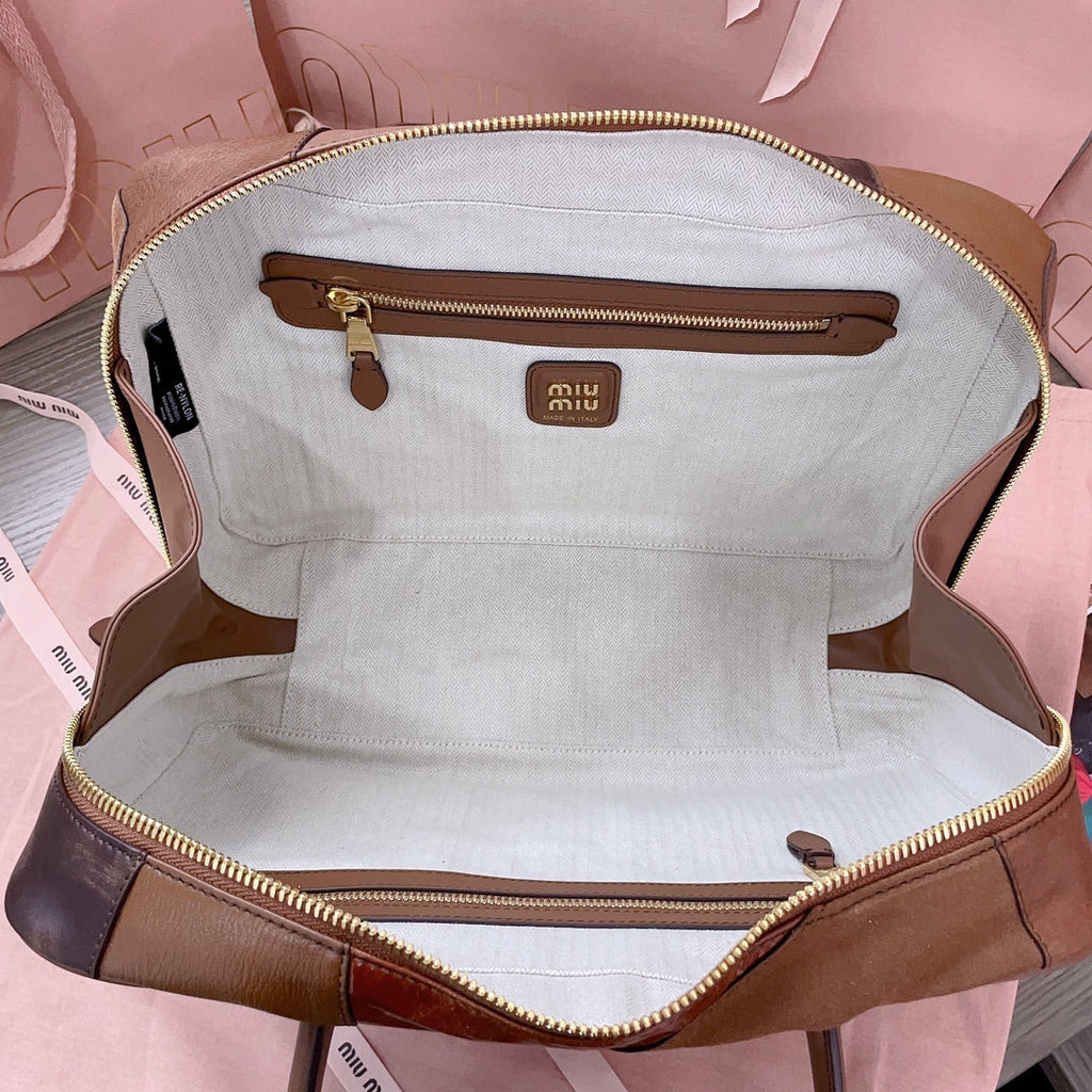 Beau Top Handle Bag 34 in Cognac Leather Patchwork