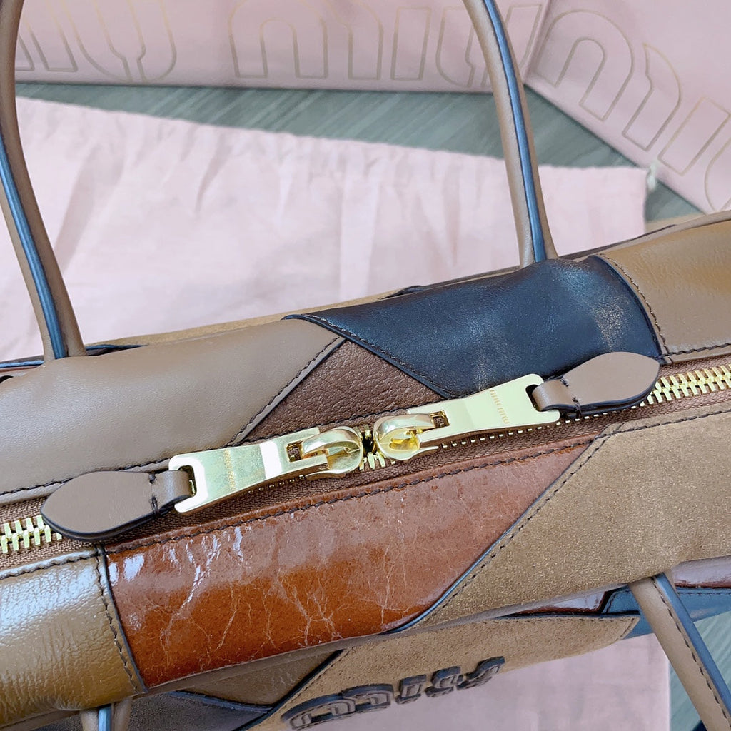Beau Top Handle Bag 34 in Cognac Leather Patchwork